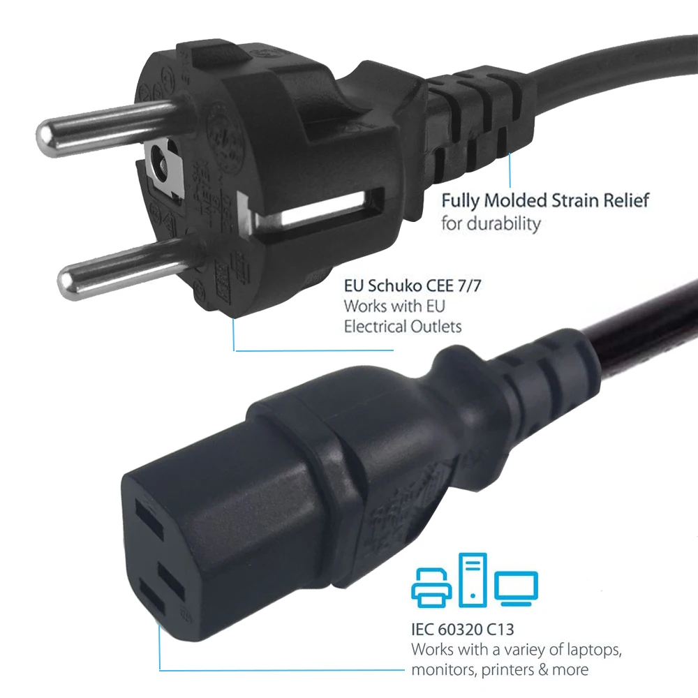 สายไฟ EU CEE 7/7 SCHUKO สายไฟหลัก EU เป็น IEC 60320 C13 3M 1.5M สายไฟ AC ยุโรปสำหรับพีซี เครื่องพิมพ์