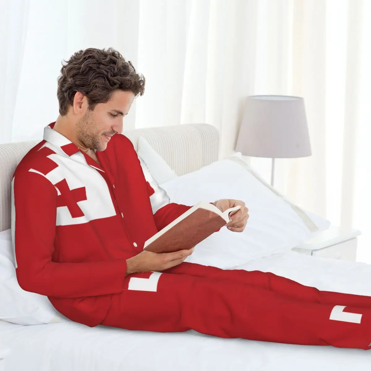 Tonga Flag Long-sleeved Trousers Pajamas for Men Autumn and Winter Homewear Sleepwear Sets