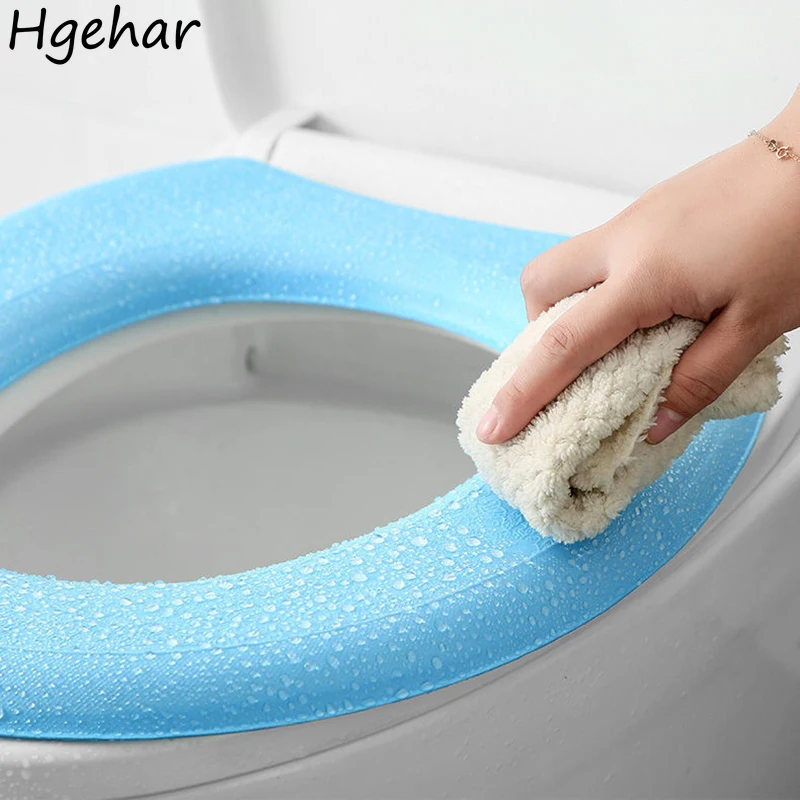 Household Toilet Seat Cover Bathroom Accessories Washable Comfortable Skin-friendly Bidet Lid Pad Stretch O-shape Velcro-tape