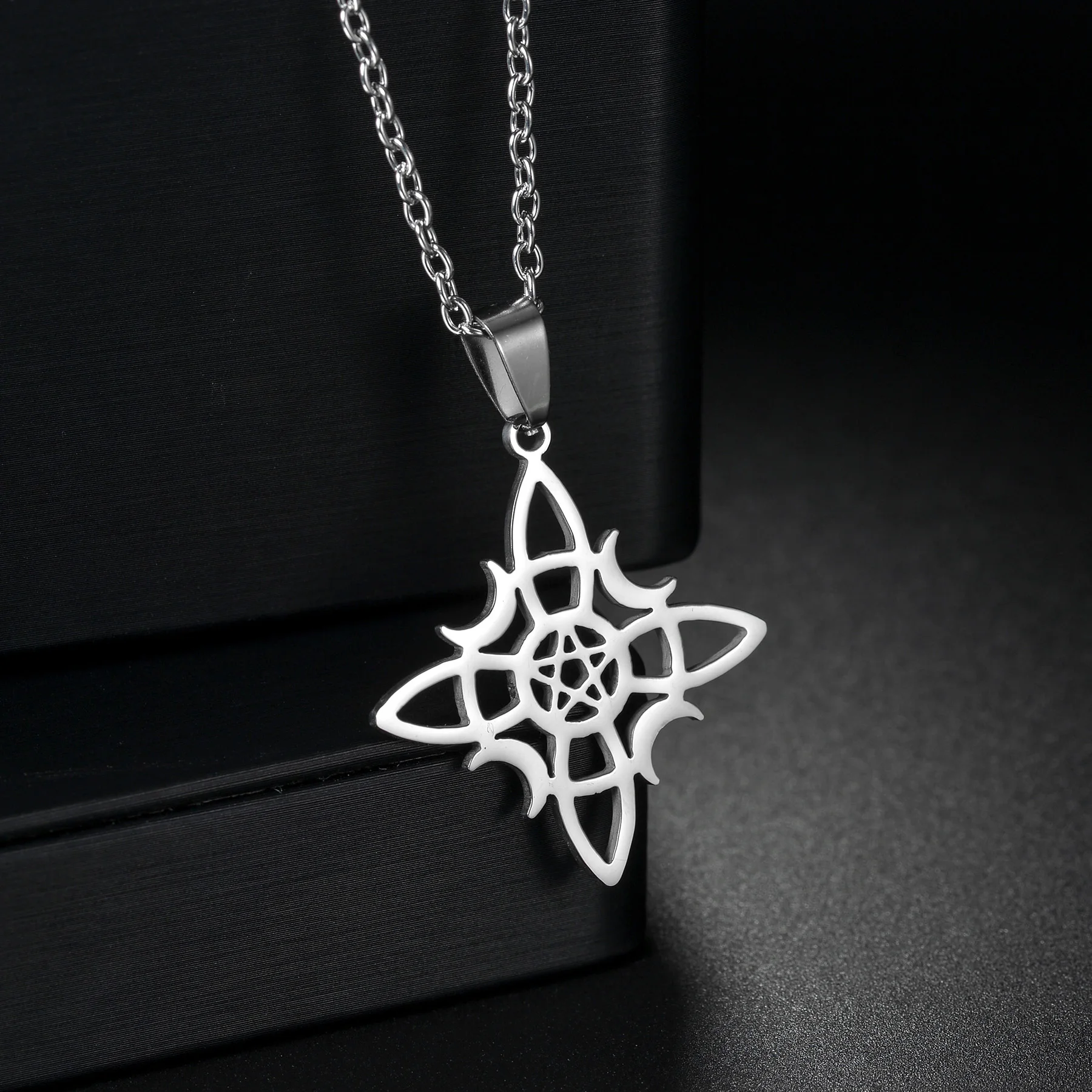 Angel Seal Archangel Metatron Metal Necklace Moon Pendant Yoga Bat Dragon Stainless Steel Pendant Jewelry image 3