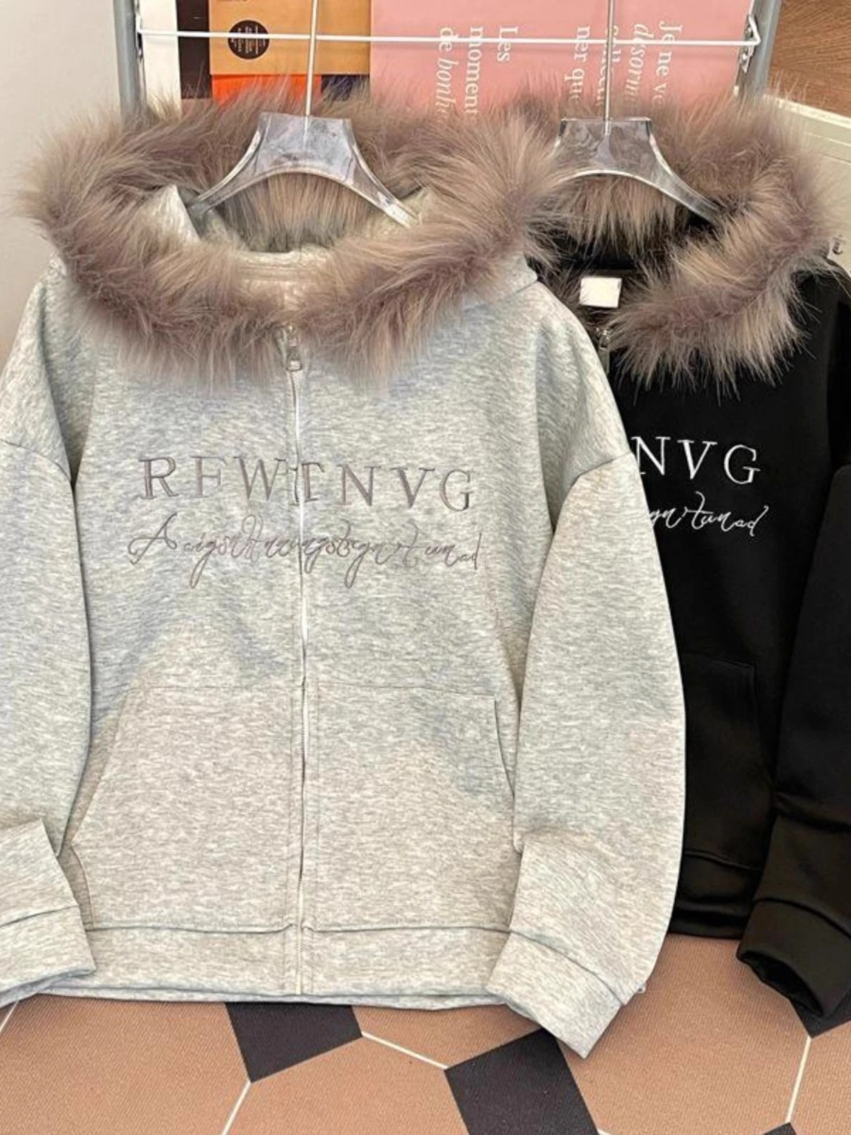 

American Vintage Faux Fur Jacket Hooded Women Casual Y2k Retro Zipper Coat Korean Fashion Subculture Harajuku Sweatshirts Autumn