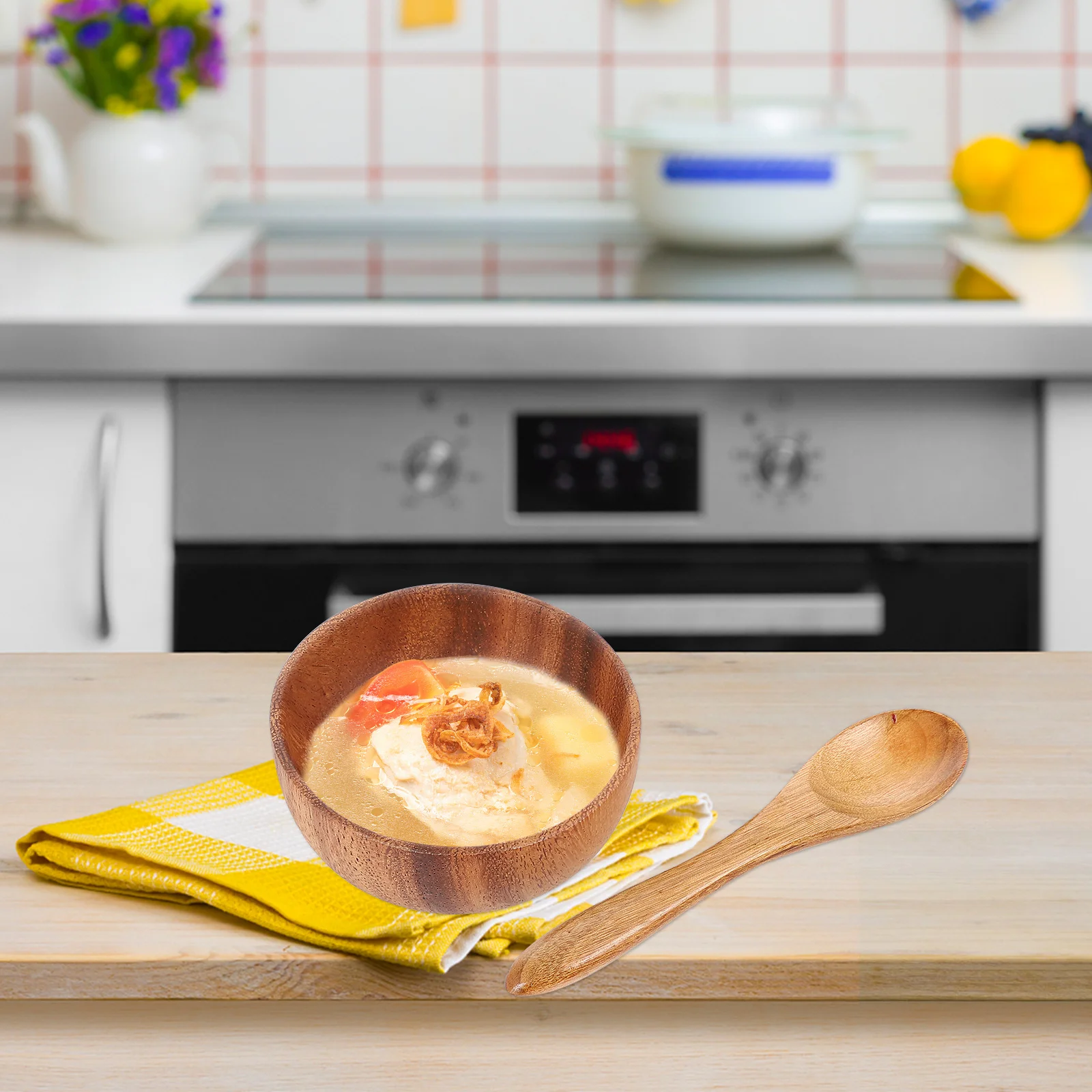 

1Set Wooden Bowls Kitchen Serving Salad Fruit Storage Bowl Eco-Friendly Tableware for Breakfast Lunch Dinner