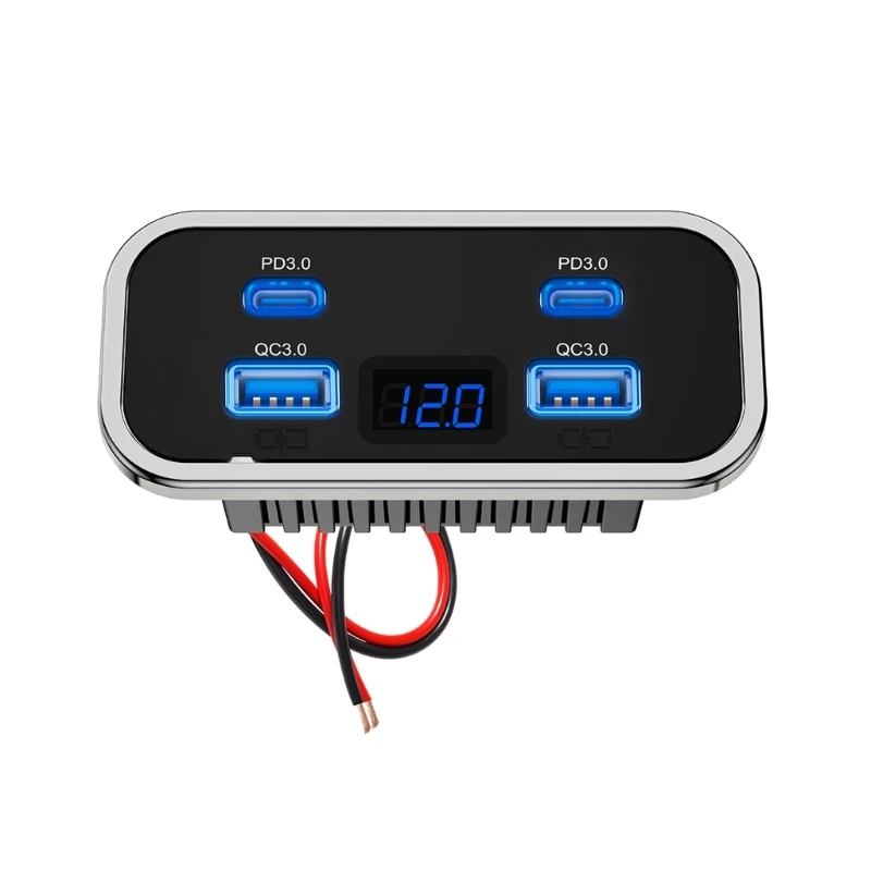 A2BC High Speed 4 Port USB Car Chargers Double PD QC3.0 Fast Charging with Voltmeter Suitable for 12V 24V Automotive Vehicles