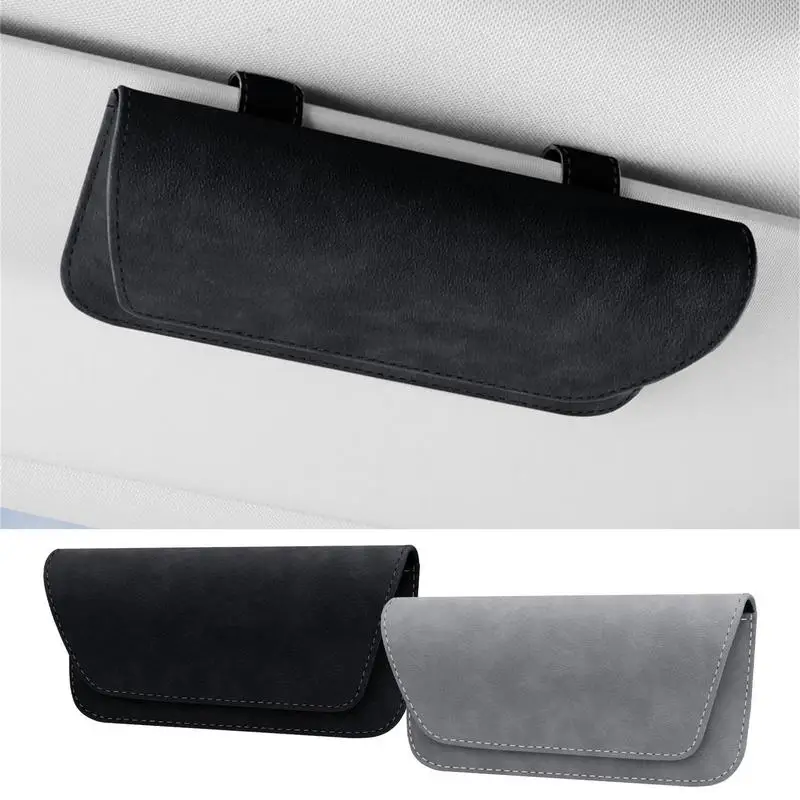 Portable Car Sunshade Glasses Clip Leather Glasses Holder With Magnetic Closure Glasses Storage Box Car Sunglass Holder