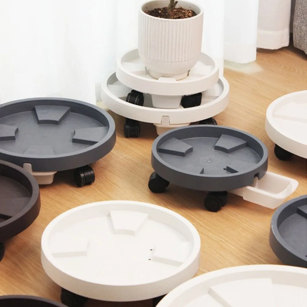 

Round Flower Pot Mobile Tray Non-Slip Heavy Duty Movable Plant Stand Stable with Drainage Tray Universal Wheel Mobile Base