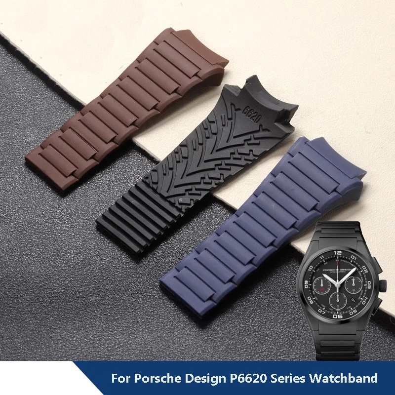 Men's Rubber Soft Strap For Porsche Design P6620 Series Watchband Women's Silicone Sports Waterproof Bracelet Watch Accessories