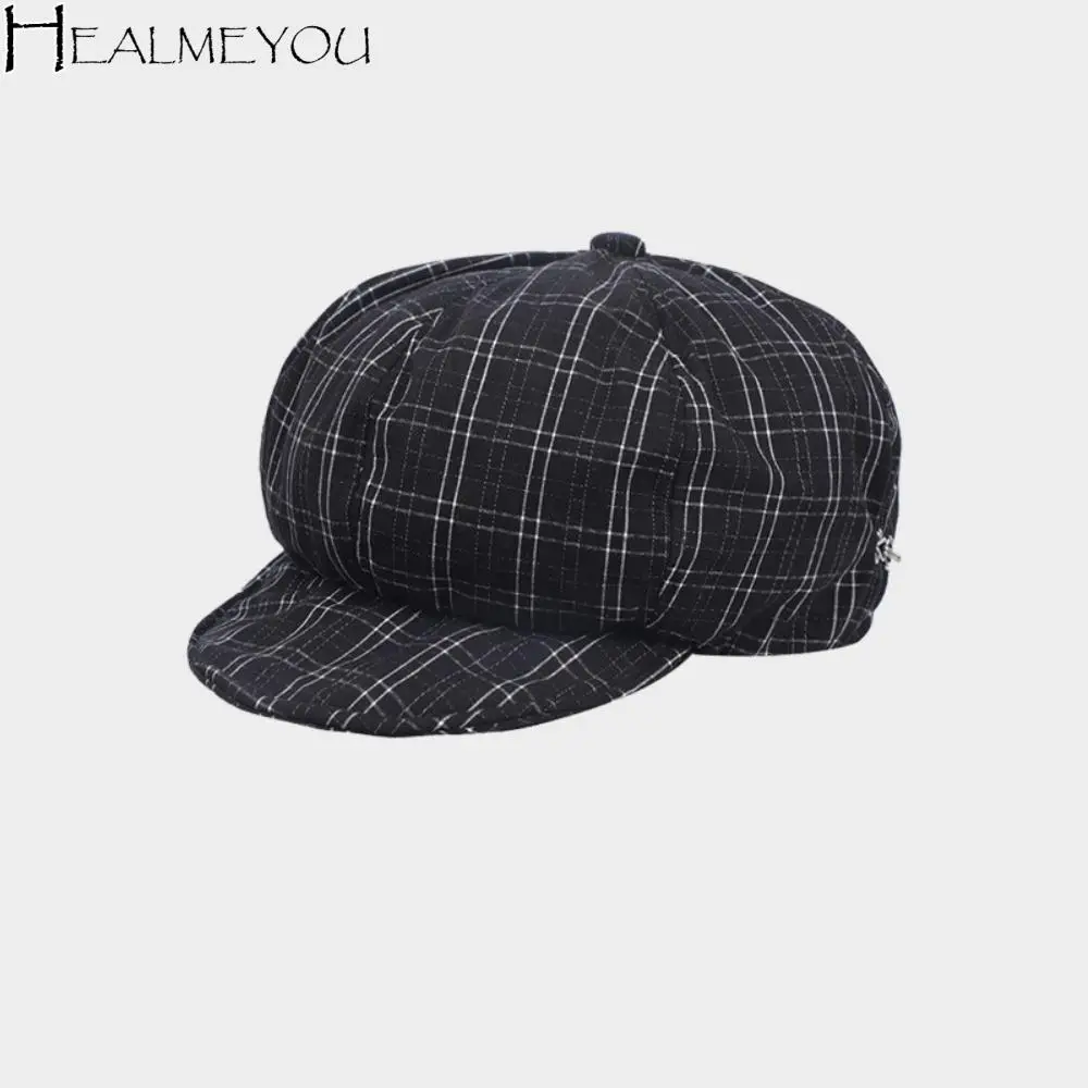 

Retro Ins Green Plaid Cloud Berets Y2k Harajuku Newsboy Caps Spring Summer Casual Painter Hat Female