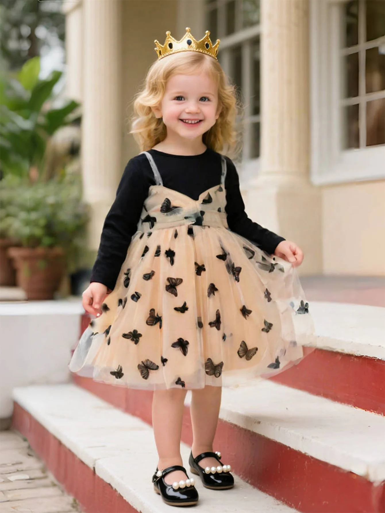 Herbst Winter Mädchen Kleid Kinder Langarm Niedliche Prinzessin Kleid Gerippter Stoff Mit Schmetterling Mesh Geeignet 1-8 Kleinkind mädchen
