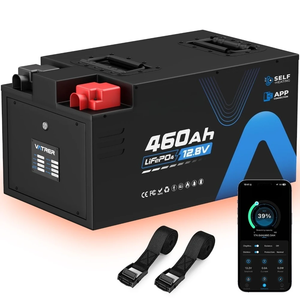 12.8V 460Ah Self-Heating Lithium RV Battery, APP Monitoring with Straps | Built-in 300A BMS, Max. 3840W Load Power,Custom