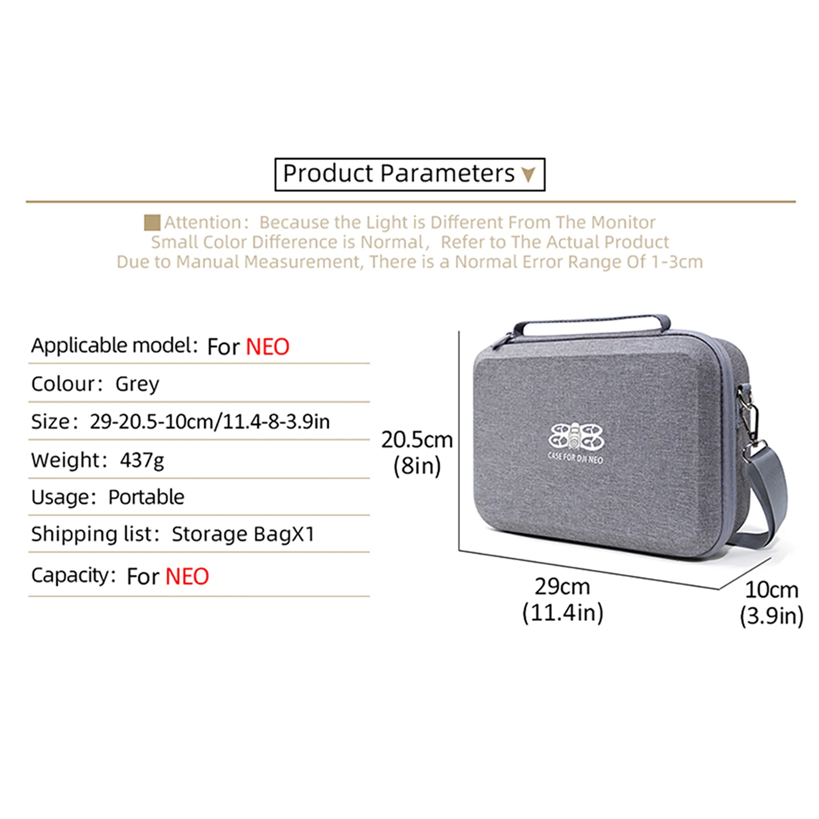 Description Picture 5 of itemNew Portable Carrying Case Protective Cover Shockproof Stroage Bag Shoulder Box for DJI NEO Drone Remote & Battery Accessories