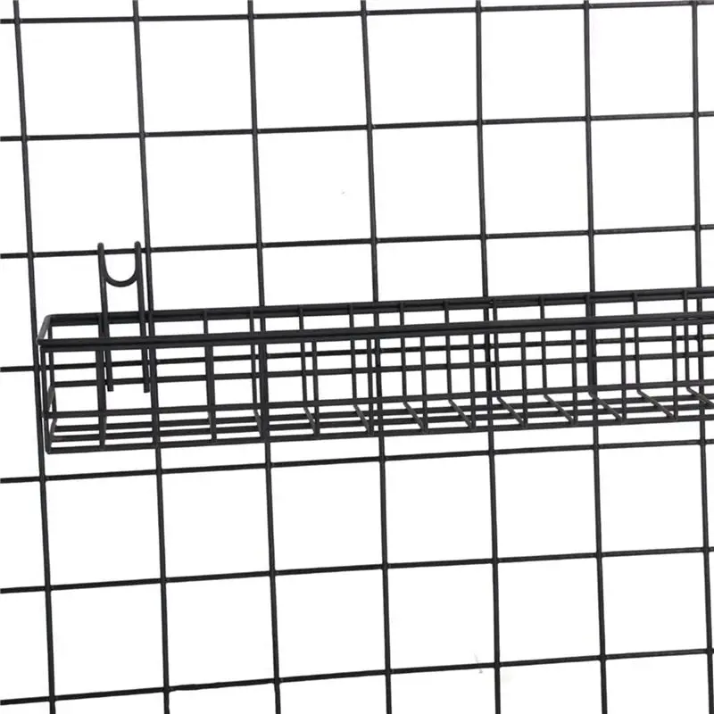 B03C-2X Hanging Basket For Wire Wall Grid Panel, Multi-Function Wall Storage And Display Basket, 40X10X5CM, Black Painted