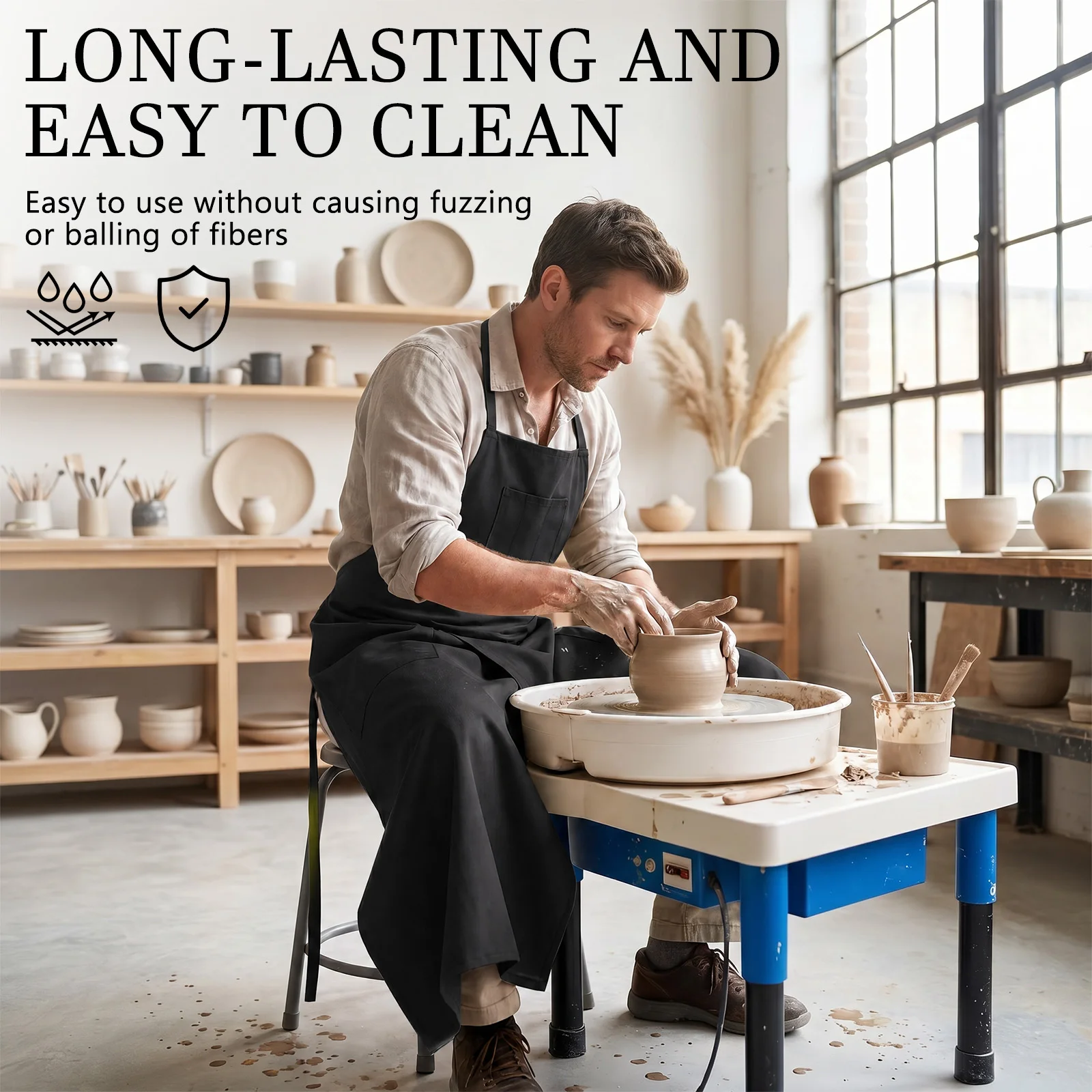 Split Leg Pottery Apron with Pocket DIY Painting Ceramic Sculpture Mud-retaining Kitchen Cooking Anti-fouling Overalls