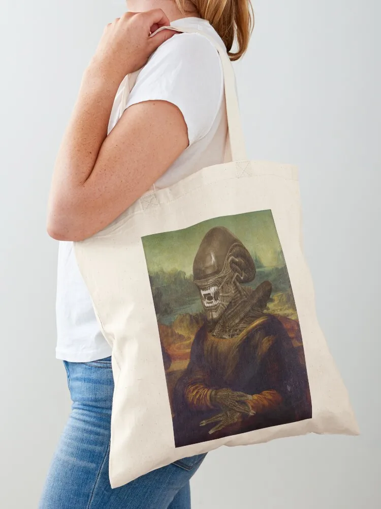 

Mona Lisa Alien Xenomorph Tote Bag reusable shopping bag sac pour femme tote bag screen Shopper