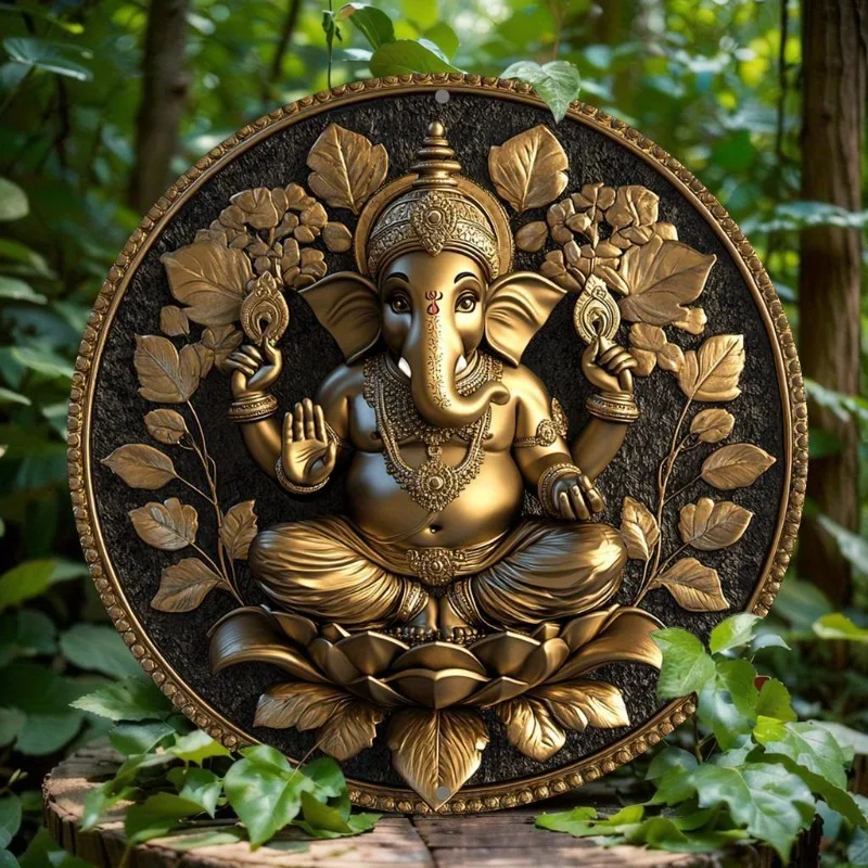 Ganesha-Themed  Round Aluminum Sign, Perfect for Home, Office, Bar & Kitchen Decor, Ideal Holiday Gift image 5