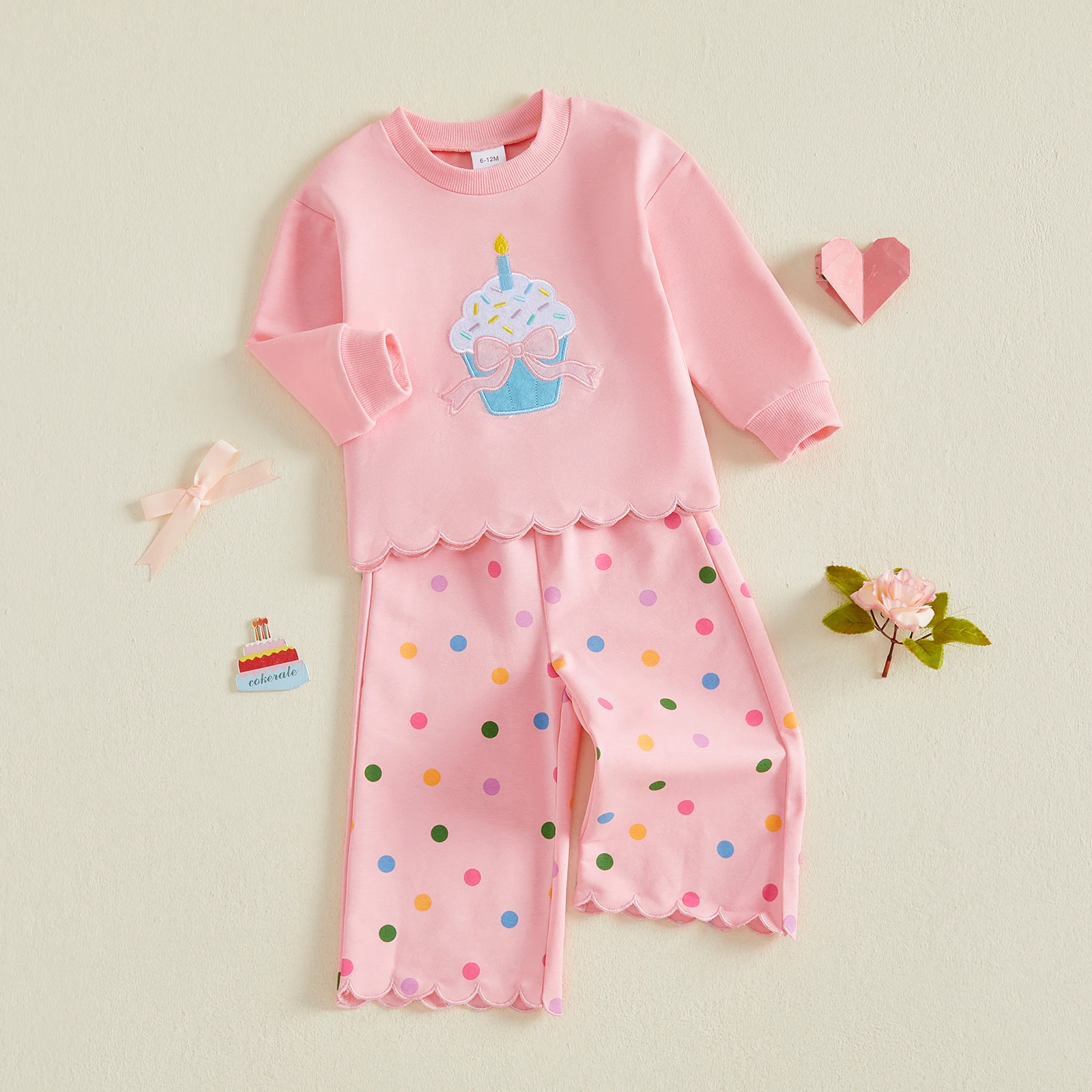 Infant Baby Girl Birthday Outfit Long Sleeve Sweatshirt and Wide Leg Pants Set