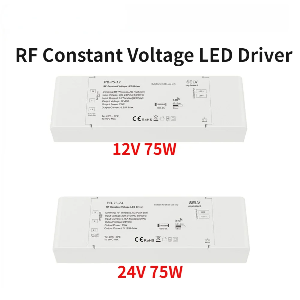 

NEW RF2.4G Constant Voltage LED Dimmable Driver AC Push Dim AC220V-240V To DC12V/24V 75W PWM Digital Dimming For LED Lights