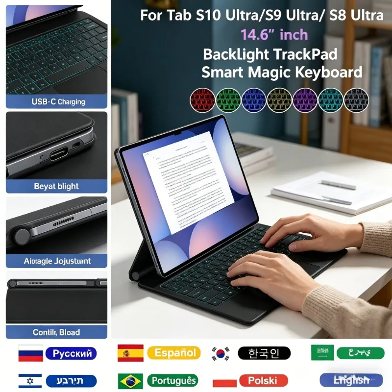 

All-in-One Magic Keyboard Backlight Touchpad Cover For Galaxy Tab S9 S10 S8 Ultra 14.6''