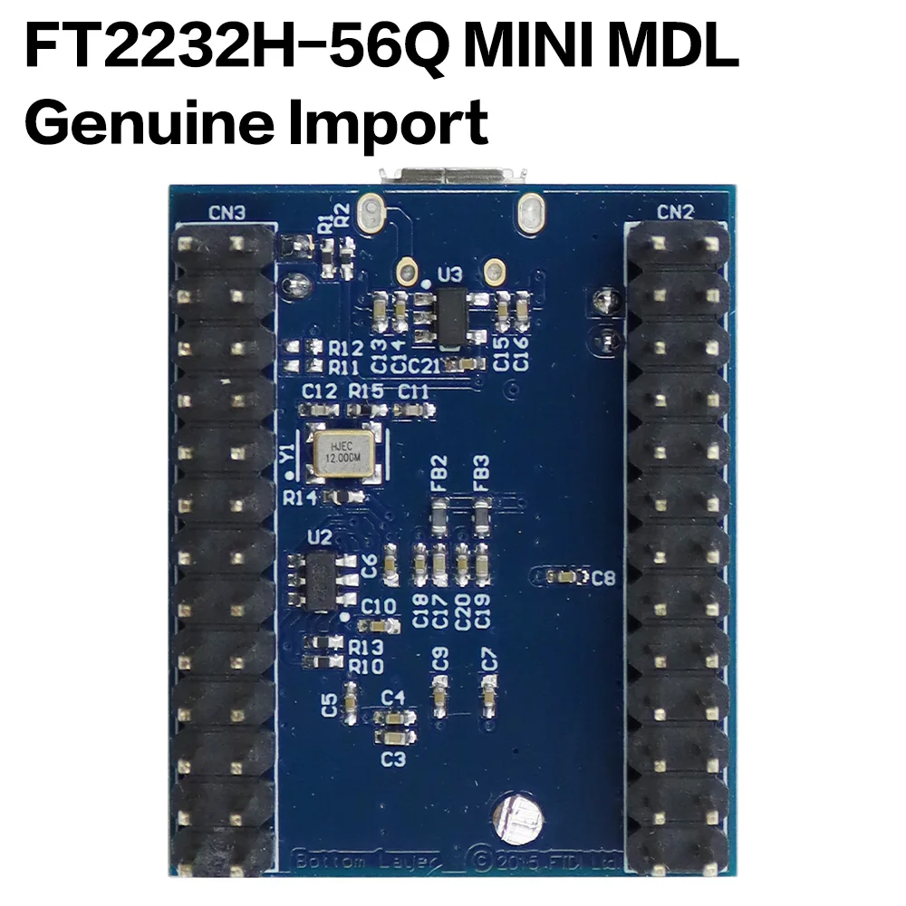 FT2232H-56Q MINI MDL: een USB-interfacemodule met ondersteuning voor meerdere protocollen, voor het programmeren en debuggen van FPGA's en microcontrollers.