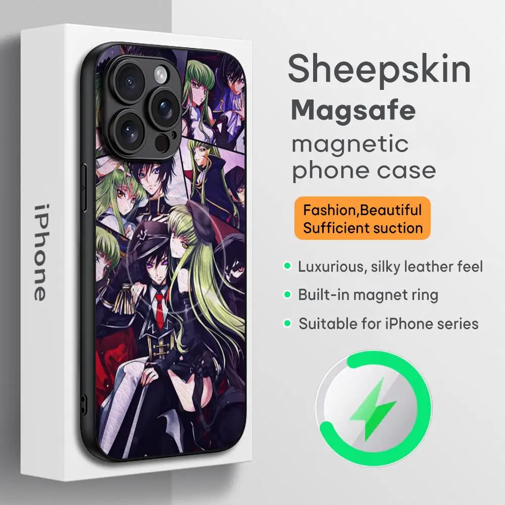 Cool Code Geass Anime Hot Phone Case For iPhone 16 15 14 13 12 11 Plus Pro Max  High-end Luxury Magsafe Sheepskin