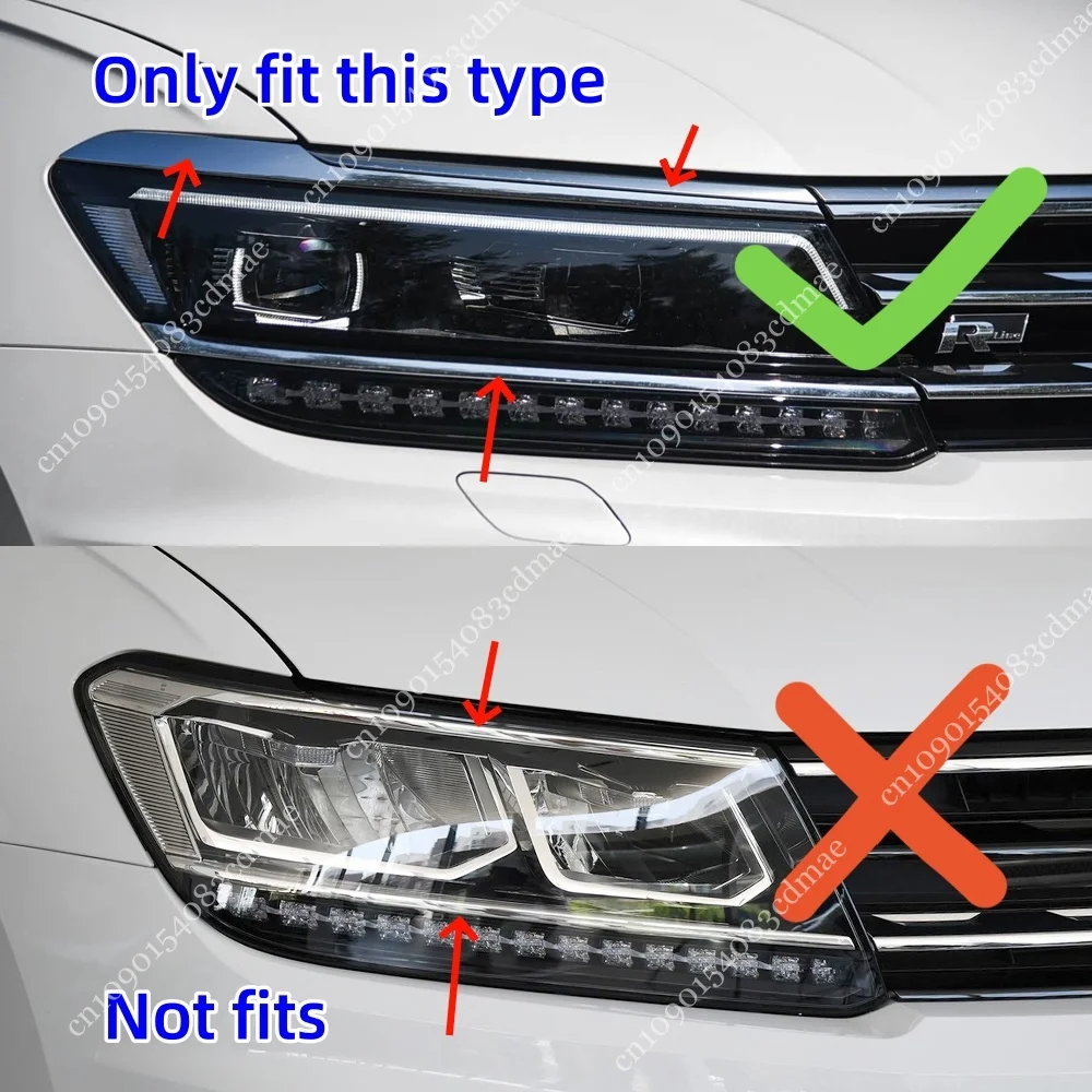 For Volkswagen Tiguan MK2 Rline 2017-2021 Front Bumper Headlight Eyebrow Fog Lamp Eyelid Strip Cover Tuning ABS Black Decorative
