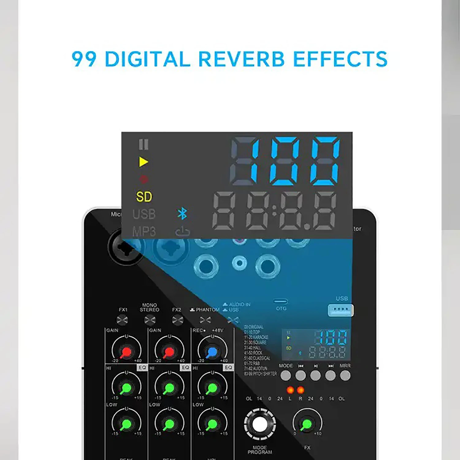 

GAX-DP216 Professional Two Channel Mini Digital Mixing Console USB Mixer OTG Live Streaming Device Live Singing Mixer