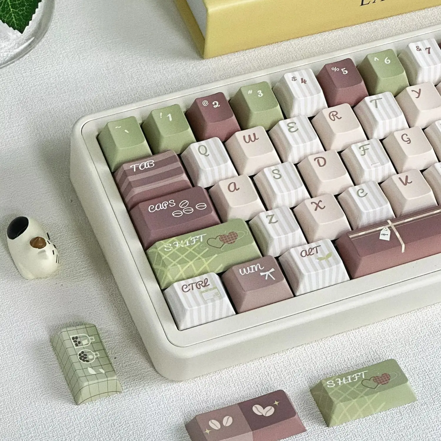 

Matcha latte keycaps Original height PBT material Hot sublimation High value Cute personality Creative keycaps