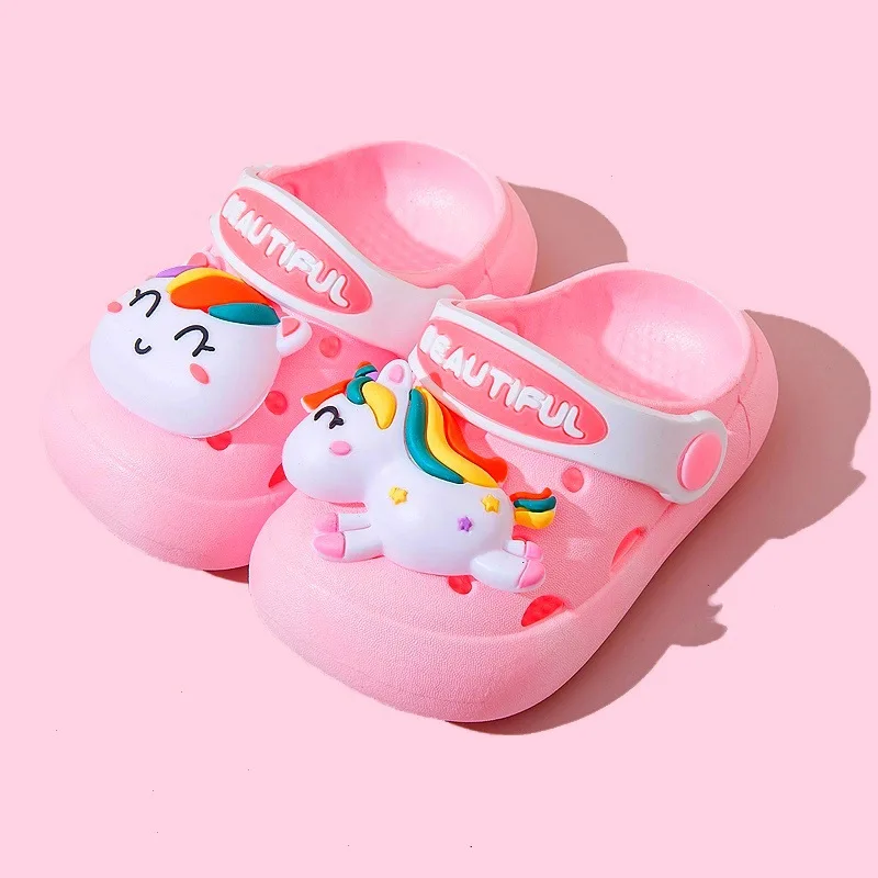 Soft Slides Kids Summer Outdoor Sport Sandals Beach Shoes Boys Girls Close Toe Cartoon Anti-Slip Cute stereoscopic Pony Sandals