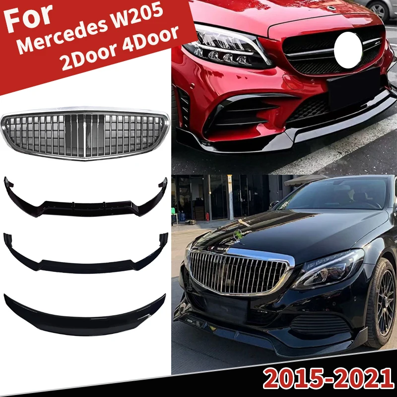 

For Mercedes Benz W205 2015-2021 Car Bumper Lip Front Hood Grille Rear Spoiler Wing Splitter 2Door 4Door Body Kits Accessories