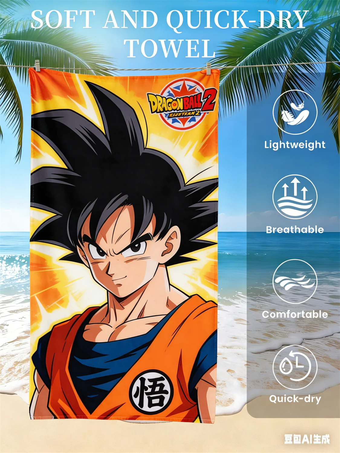 

Пляжное полотенце Dragon Ball, любимое аниме-фанатами, быстросохнущее полотенце с принтом Vegeta Super Saiyan Blue для пляжа, бассейна и любителей аниме.