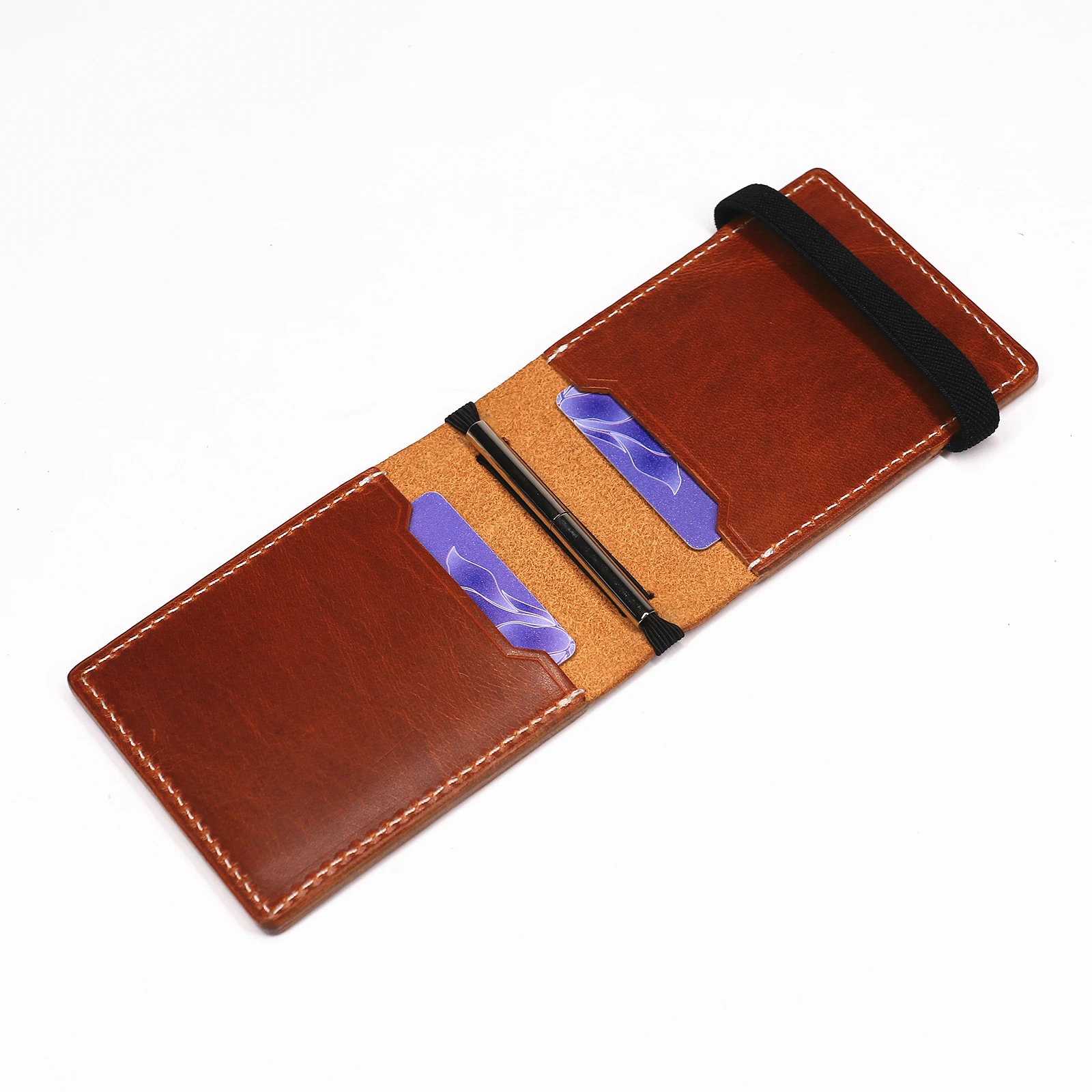 100 % echtes Leder, Geldbörse mit Magnetverschluss, schlanke Bifold-Geldbörse für Herren, Geldscheinklammer-Organizer mit Kartenhalter. – Detail 30