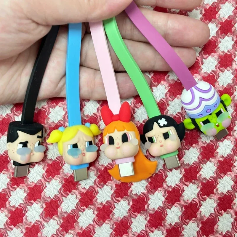 Genuine Crybaby X Powerpuff Girls Data Cable Blind Box Action Figures Peripheral Mysterious Box Surprise Gift Cute Cartoon Decor