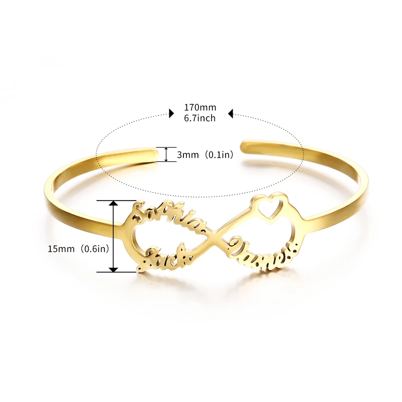 Personalized Name Family Bracelets Rose Gold Color Stainless Shaped Infinity Cuff Bangles For Women Romantic Anniversary Gift