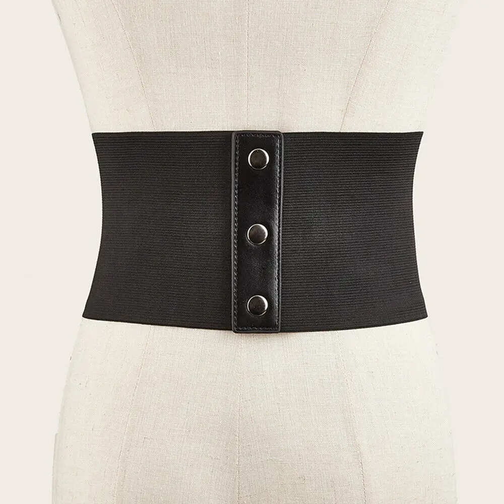 Women Lady Tied PU Leather Corset Waist Wide Belt Cincher Elastic Stretchy Band
