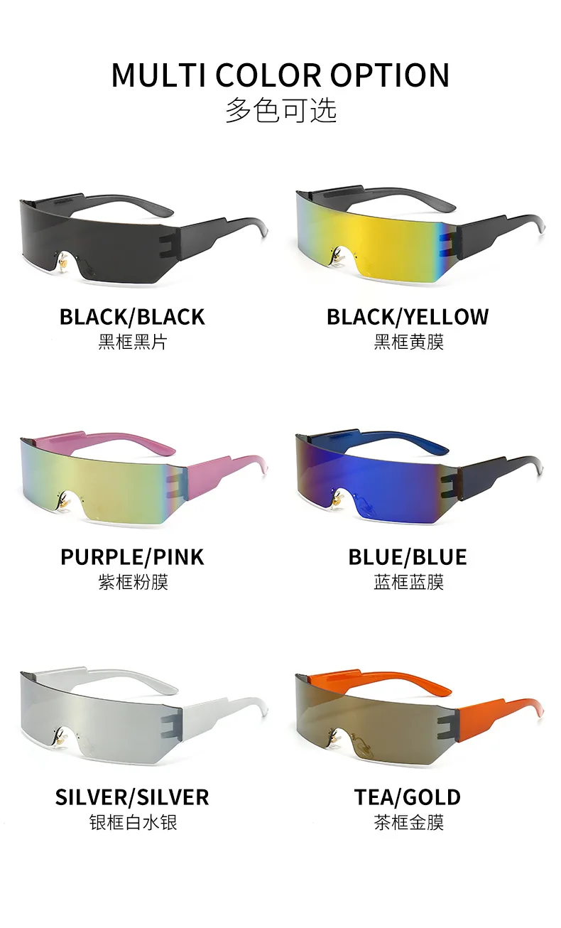 Steampunk Y2K Sonnenbrille für Damen und Herren, quadratisch, einteilig, Wrap-Around-Sonnenbrille, modische Sonnenbrille mit großem Rahmen für Damen und Herren – Detail 4