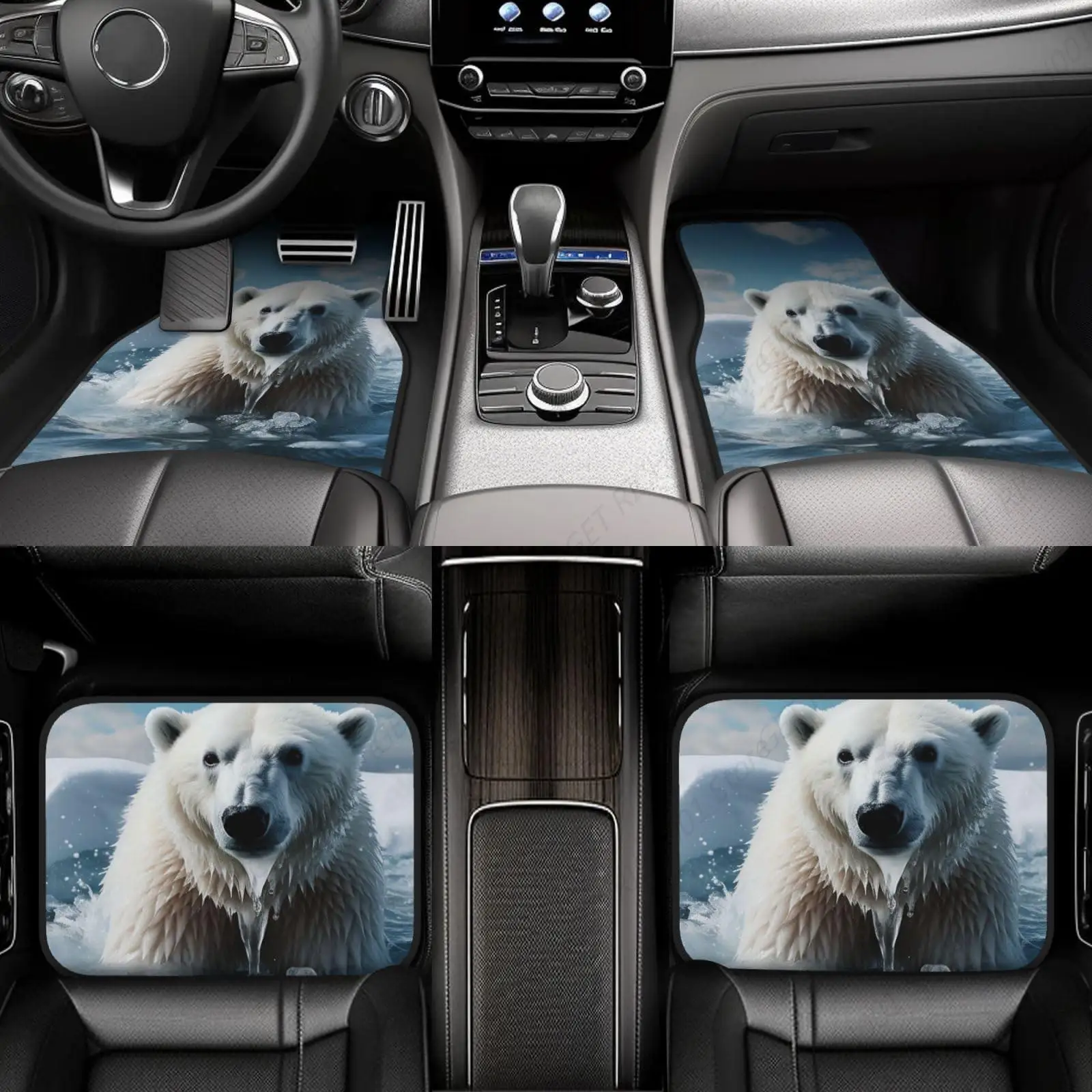 Cool Animal White Polar Bear Car Floor Mats Universal Car Front Rear Floor Foot Mats All Weather Protection Auto Foot Non-Slip