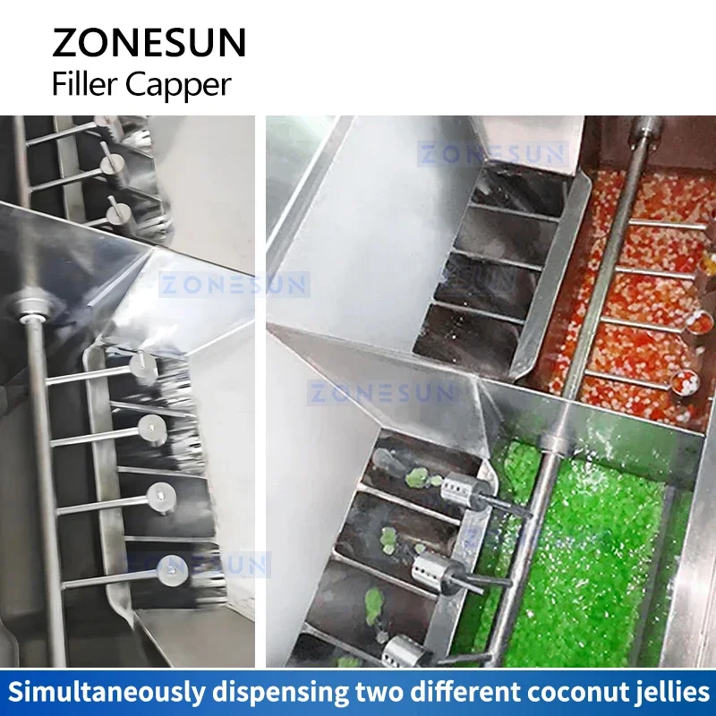 Машина для наполнения и укупорки кокосового желе Zonesun, автоматическое оборудование для наполнения и укупорки бутылок, винтовая укупорочная машина ZS-FAL180F7