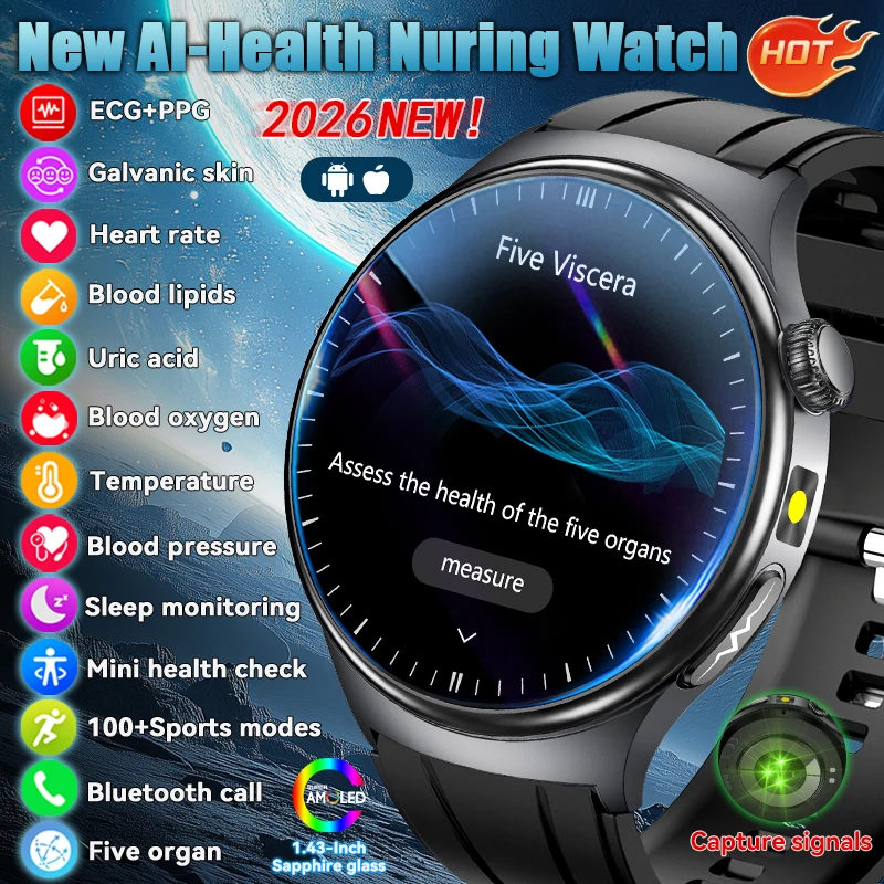 Precise Micro Physical Examination Health Smart Watch Blood Pressure Uric Acid Body Fat Five Organ Analysis Call Watch Men Women