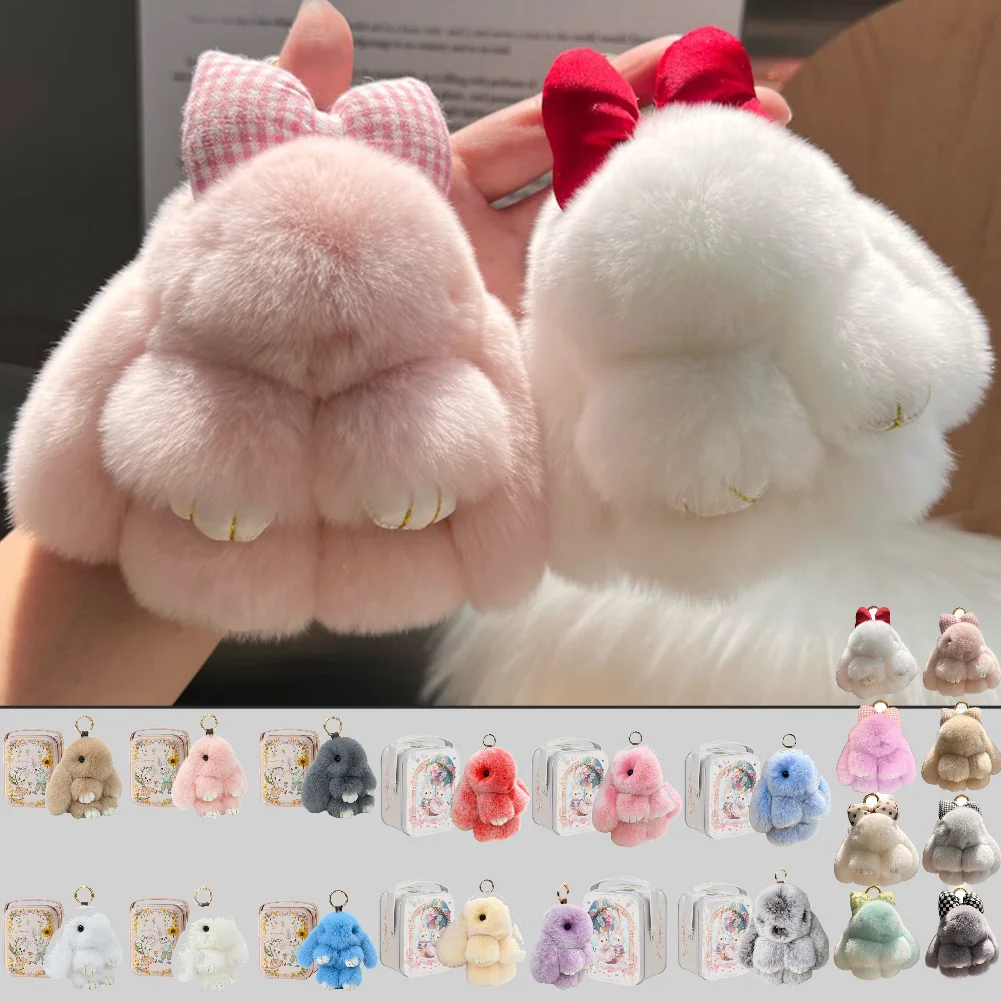 

Мягкий плюшевый брелок-кролик в жестяной коробке, милый брелок-зайчик для автомобиля и сумки, брелок-талисман, пасхальный подарок, подвеска для сумки