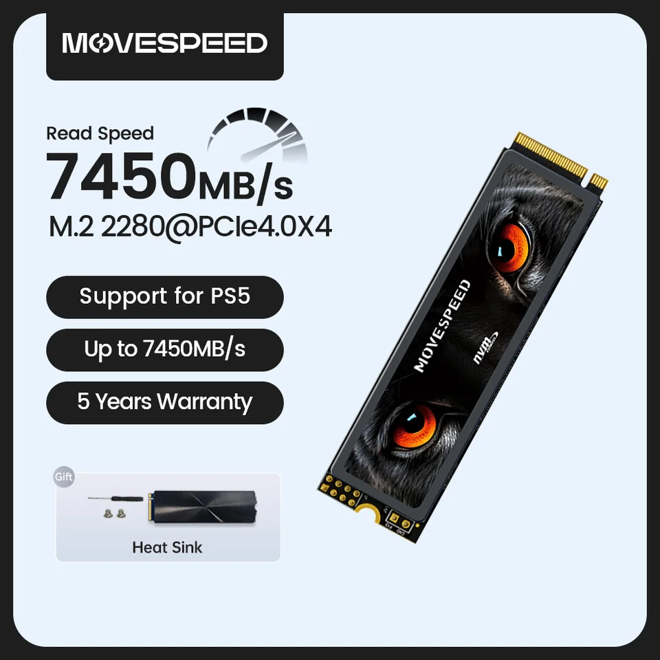 内蔵型SSD Movespeed M.2 SSD 2TB NVMe 7450MB/s MOVE SPEED HB7450 2TB SSD for PS5 with Heatsink TLC NAND, PCIe 4.0