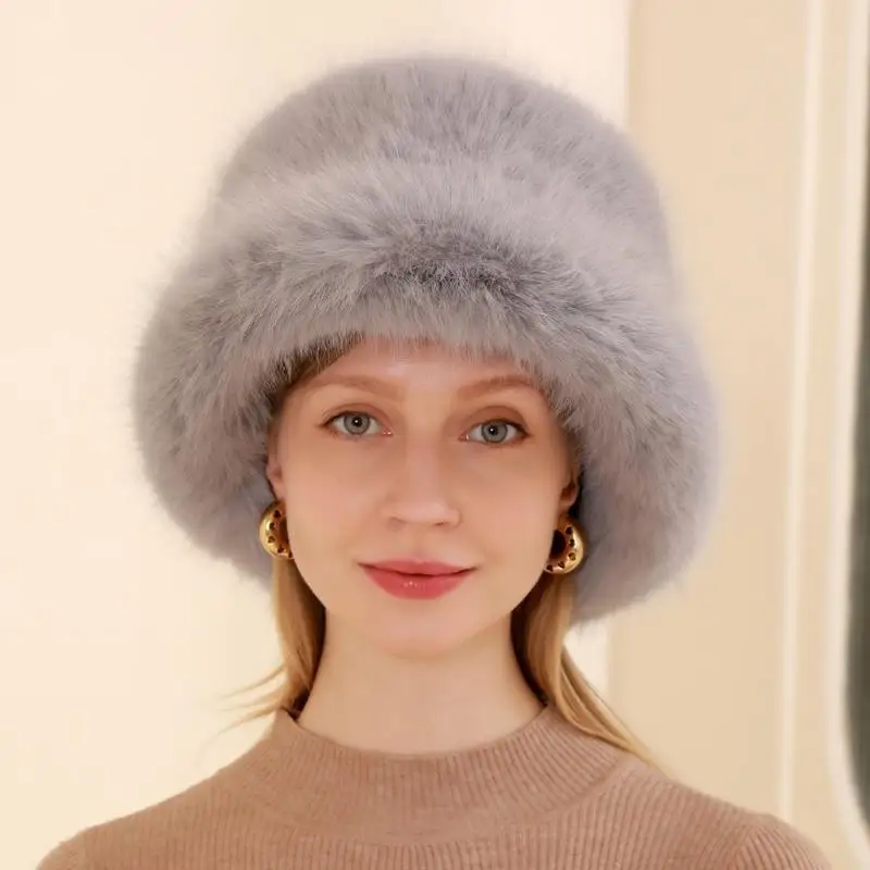 652F Y2k Windproof Bucket Hat Winter Warm Hat Adult Fisherman Hat Russian Cossack