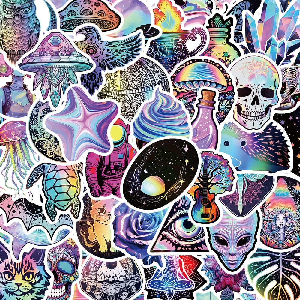 

10/30/50Pcs Funny Holographic Laser Graffiti Stickers for Car Laptop Scrapbooking Luggage VSCO Waterproof Decals Sticker Toys