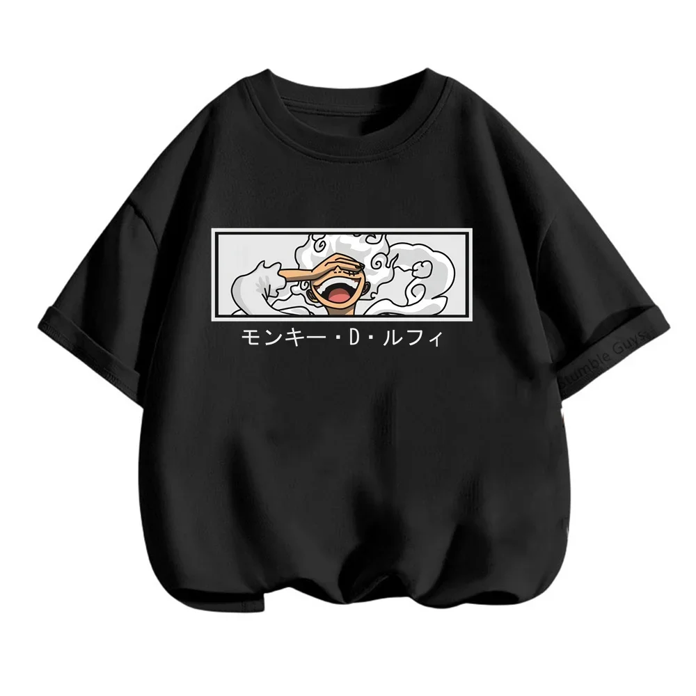 Kids Clothing Anime One Pieces Luffy Gear 5 Cosplay Tshirt Boys Luffy T Shirt Boy Cartoon Tees Children Summer Short Sleeve Tops