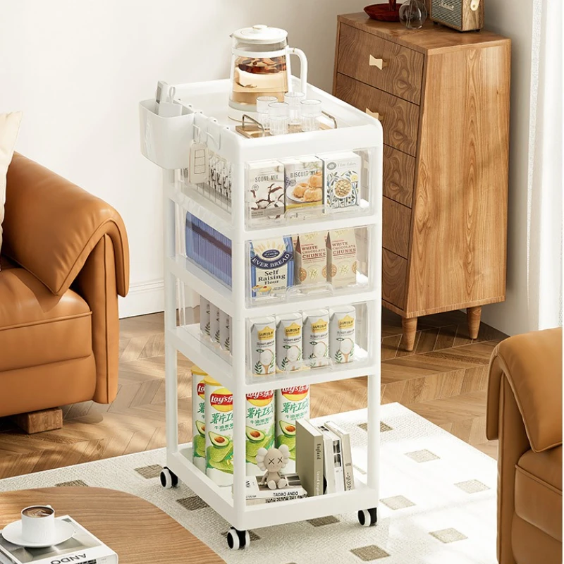 ‌Creamy Style Rolling Cart,Large Capacity Multi-Drawer Storage Organizer,Baby Essentials Transparent Trolley, Home Shelving Unit