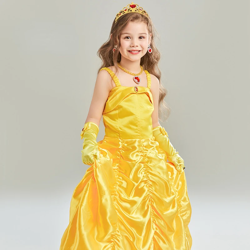 Girls Princess Dress Halloween Cosplay Belle Costumes Kids Carnival Birthday Party Children Clothing Vestidos  stage Prom Gown