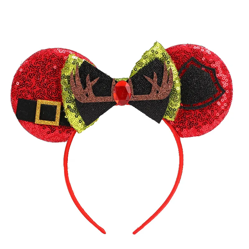 Bonita diadema navideña con lentejuelas, lazo suave, árbol de Navidad, diadema con orejas de ratón, accesorios navideños para el cabello DIY, Año Nuevo