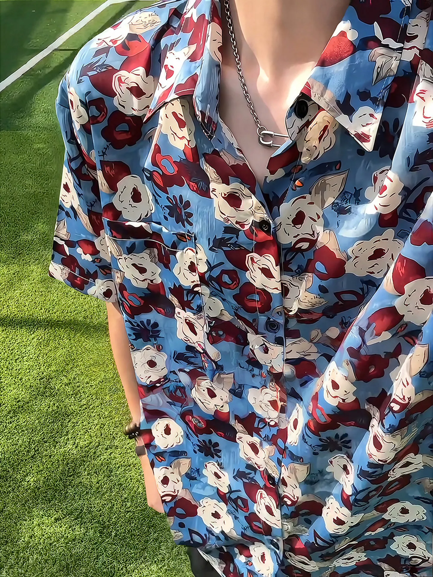 Hawaii Flower Men's Shirt Short Sleeve Thin Ice Silk Cool Feeling American Island Vacation Beachwear Casual Style Loose Fit
