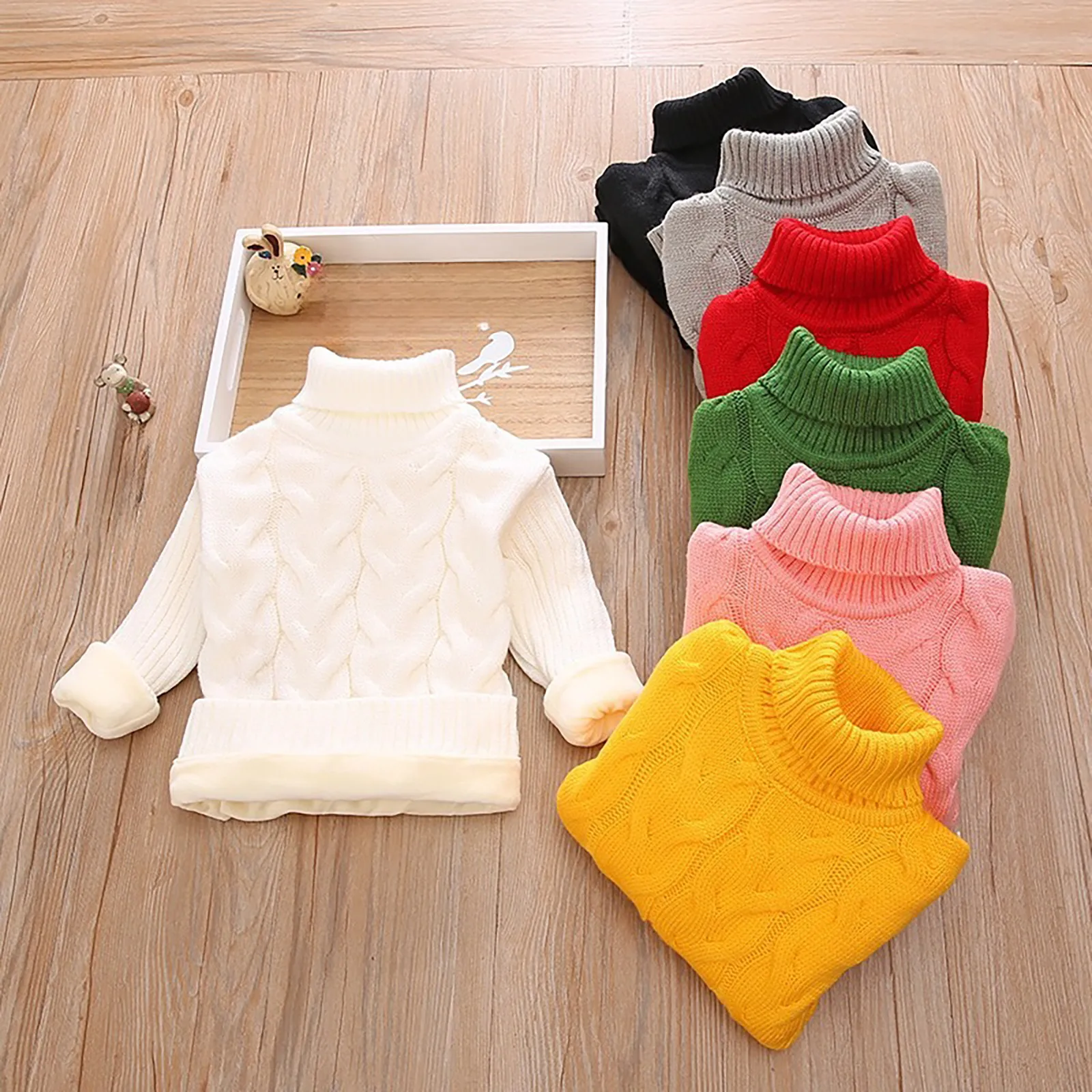 Baby Boys Girls High Necked Outfits Children's Solid Sweater Knitted Clothing Autumn Winter White Black Warm Sweater 2 to 6 Yrs