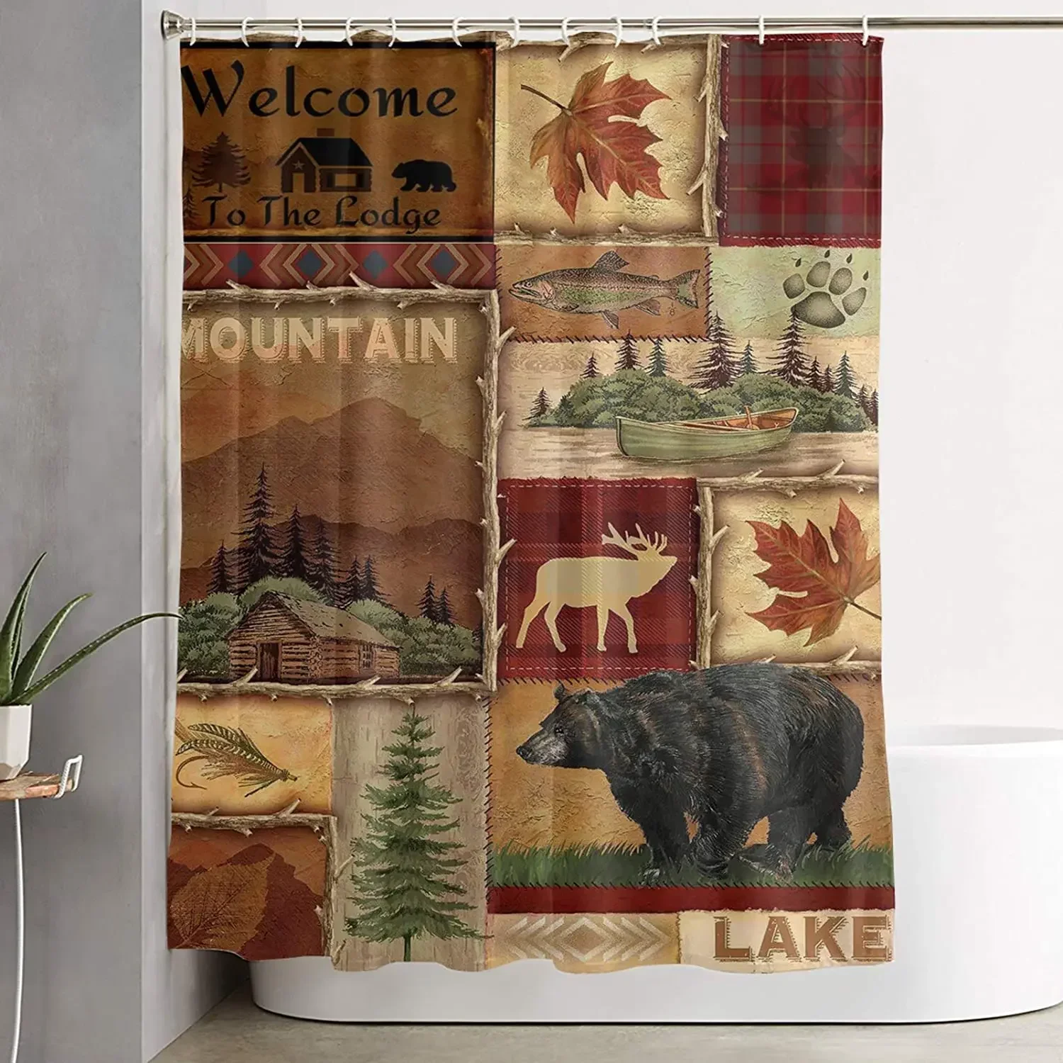 Lodge Bear Moose Shower Curtain By Ho Me Lili Retro Rustic Waterproof Quick Dry Farmhouse Cabin Bathtub Decor With Hooks