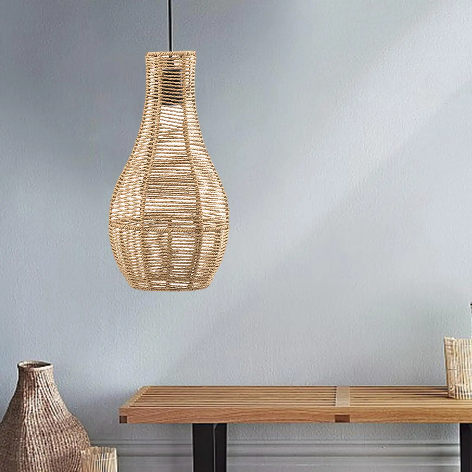 Paper Rope Lampshade Boho Rustic Pendant Lamp Shade Woven Pendant Lampshade for Kitchen Bedroom Dining Room Restaurant Decor