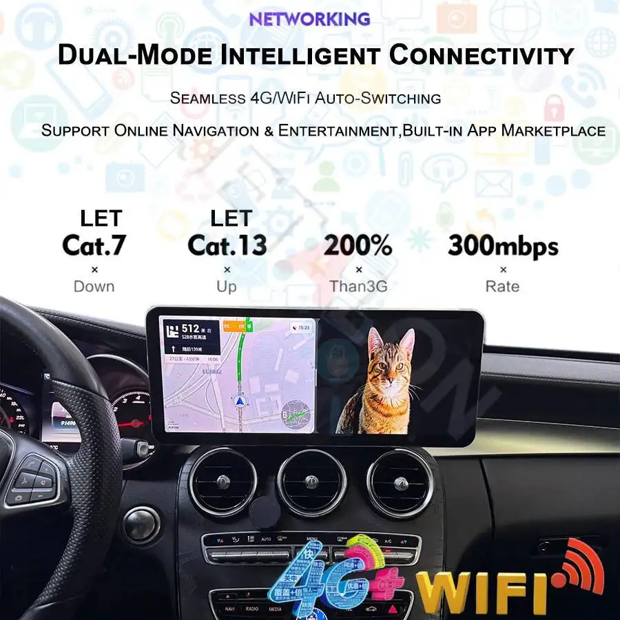 شاشة الوسائط المتعددة اللاسلكية CarPlay Android مقاس 14.6 بوصة لسيارة Mercedes-Benz C Class W205 GLC V Class W447 A W176 CLA GLA 2015-2022